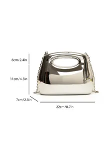 Metallic hard shell clutch bag stylish women evening handbag with chain strap and handle.
