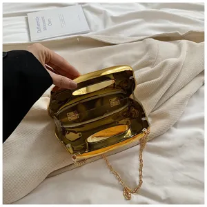 Gold hard shell acrylic evening clutch bag with chain for women elegant fashion handbag