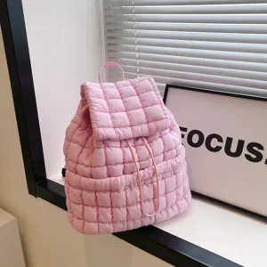 Women Fashion Casual Quilted Backpack Puffy Plaid School Bag Travel Daypack