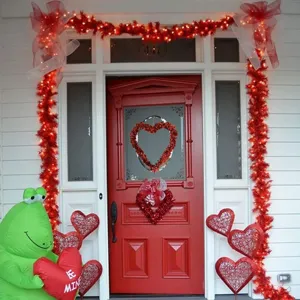 Artificial red tinsel garland heart wreath for Valentine's Day door window home decor.