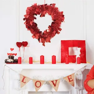 Red tinsel heart wreath for Valentine Day wedding party wall window home decoration hanging.