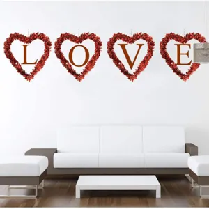 Valentine day red heart tinsel hanging wreath decor love letter wall ornament for home wedding