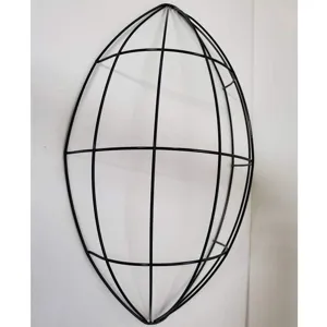 Metal football shaped wire wreath frame for DIY floral arrangement and home decor.