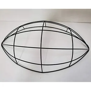 Detailed view of the black metal football-shaped wire wreath frame, ideal for DIY floral crafts.