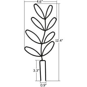 Detailtekening van de plantensteun met bladvormig ontwerp en duidelijke afmetingen.
