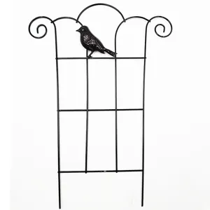 Schwarzes Metall-Pflanzengitter mit dekorativem Vogel, stabile Rankhilfe für Kletterpflanzen