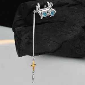 Cuff orecchio gatto argento orecchini pendenti pesce senza piercing design chic 925