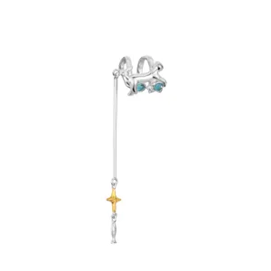 Auricolare gatto in argento sterling 925 con cristalli blu, stella e ciondolo pesce.