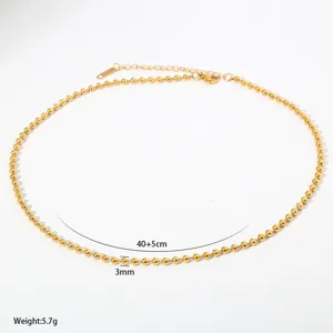 Exquisite gold bead ball chain necklace for women, stylish stainless steel choker jewelry.