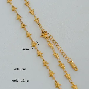 Vista detallada del collar de cadena de estrella dorada, 40+5cm ajustable, elegante.
