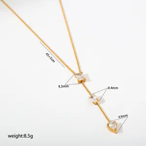 Vergoldete Y-förmige Kristall Halskette mit drei funkelnden Zirkonia Anhängern verstellbare Kette.