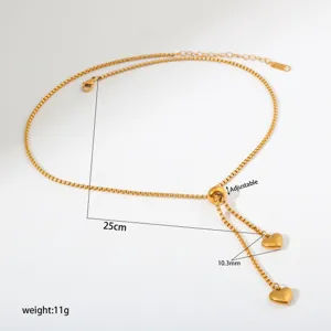 Gold Stainless Steel Heart Lariat Necklace Adjustable Box Chain Jewelry for Women Gift