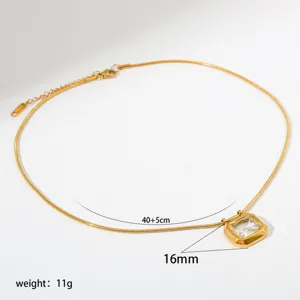 Gold stainless steel geometric pendant necklace detail, elegant style, 40+5cm length.