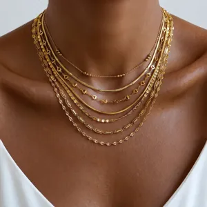Collar de cadena de oro multicapa para mujer, joyería de clavícula minimalista y elegante.