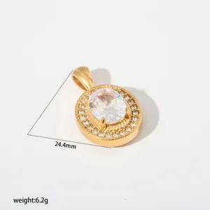 Goldfarbener ovaler Strassanhänger Edelstahl Modeschmuck Detailansicht 24,4mm 6,2g
