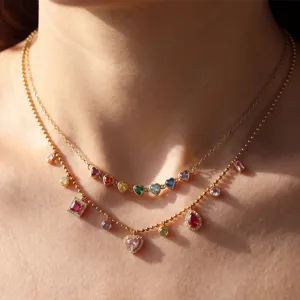 Elegante dubbellaagse vergulde ketting met kleurrijke zircone bedels voor dames mode.