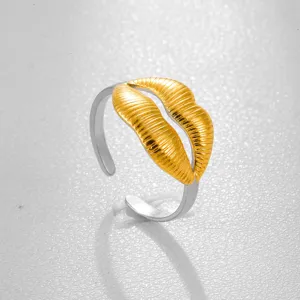 Anillo de labios bicolor en acero inoxidable diseño abierto ajustable moda retro joya