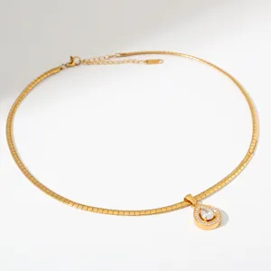 Gouden roestvrijstalen slangenketting ketting met sprankelende druppelhangers voor dames