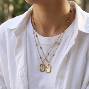Vintage double layer necklace with floral pendant elegant gold choker for women daily wear