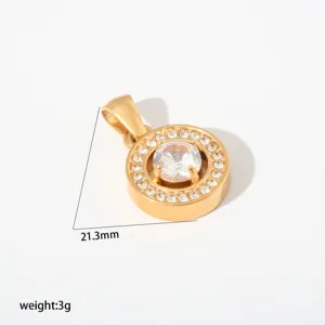 Detailansicht des goldenen Edelstahl Kristall Halo Anhängers mit Größen- und Gewichtsangaben.
