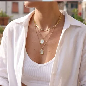 Elegant multi-layer gold necklace set with vintage rectangular pendants for women.