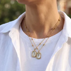 Vintage double layer gold mirror necklace with exquisite floral pendant for women