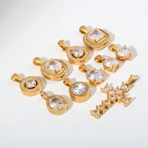 Edelstahl vergoldet Strass Anhänger Halskette Charms Set Modeschmuck Großhandel