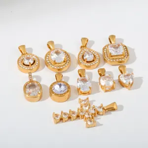 Goldfarbene Edelstahl Zirkonia Anhänger Kollektion, Modeschmuck Großhandel Stile.