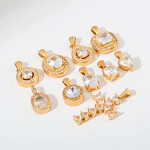 Hip Hop 304 Edelstahl Vergoldet Strass Kreuz Geometrischer Anhänger Halskette Für Herren Damen Modeschmuck Geschenk Nur Anhänger