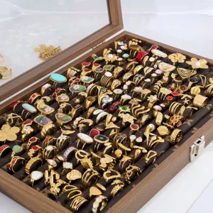 Set de anillos abiertos de piedra preciosa de acero inoxidable para mujer joyería geométrica
