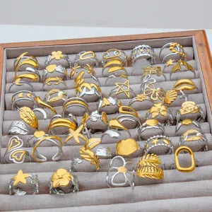 Conjunto de anillos ajustables bicolor de acero inoxidable estilo retro joyería de dedos