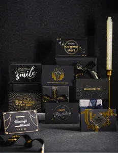 Set de tarjetas de felicitacion negras estampadas en caliente bicolor creativas y unicas.