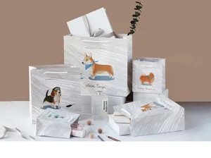 Kreative minimalistische Geschenktüten aus Papier mit süßen Hunden für tolle Feiern.