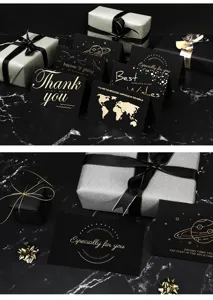 Elegante schwarze Grußkarten mit Goldfolien-Design, edle Dankeskarten für Geschenk.