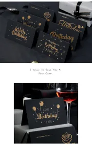 Schwarze Goldfolie alles Gute zum Geburtstag Grußkarten blanko Nachrichtenkarten mit Umschlägen