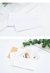Minimalist blank paper envelopes with matching cute greeting cards for invitations and storage.