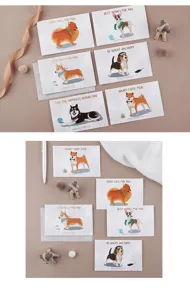 Süße Hunde Grußkarten Set mit Umschlägen für Geburtstag, Feiertage und Wünsche. Schön.
