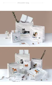 Detailansicht der Papiertragetaschen mit niedlichem Hundedesign für Geschenke und Feste.
