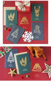 Perlmuttgeprägte, goldgeprägte Weihnachtsgrußkarten mit Umschlägen und festlichen Feiertagsmotiven.