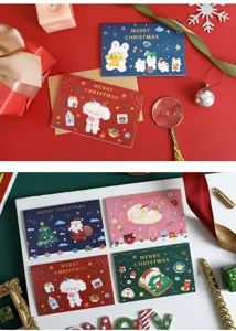 Kreative süße Cartoon Weihnachten goldgeprägte Glückwunschkarten mit festlichen Motiven.