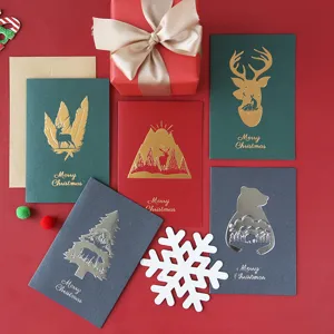 Fröhliche Weihnachten Grußkarten Heißfolienprägung Geprägtes Perlmuttpapier Geschenkkarten Für Feiertage Geschäft Mit Umschlägen