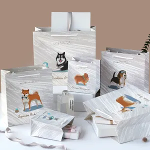 Kreative Cartoon Hund Papier Geschenktüte Minimalistisch Griff Tragetasche Segen Verpackungstasche Für Geburtstag Party Urlaub Geschenk Lagerung