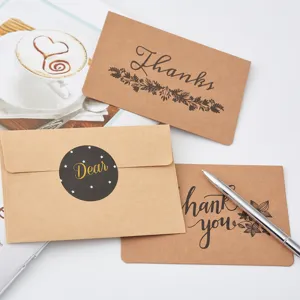 Vintage Kraftpapier Dankeschön Grußkarten Set mit Umschlägen und Stickern für Geschäft.