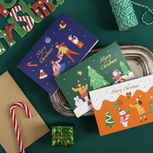 Niedliche Cartoon Weihnachtskarten Set mit Goldfolienprägung für Kinder Feiertag Geschenke.