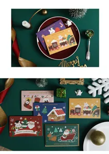 Detaillierte Ansicht kreativer niedlicher Cartoon Kinder Weihnachts Grußkarten mit festlichen Elementen.