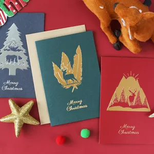 Perlenartige heißgeprägte Weihnachtsgrußkarte Set mit Goldfolien-Design und Umschlägen für Wünsche.