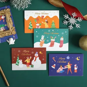 Süße Cartoon Weihnachts-Grußkarten Set mit Prägung, ideale festliche Segenskarten für Kinder.