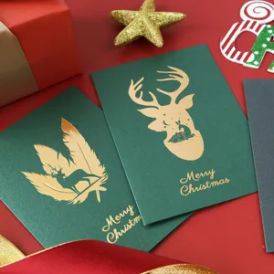 Weihnachtsgrußkarten mit Goldfolienprägung Hirsch Design, luxuriöse Feiertagskarten für Geschenke.