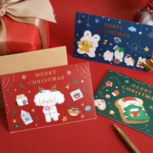 Juego de tarjetas de felicitación navideñas con estampado en oro para niños, lindo dibujo