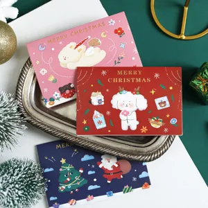 Bonito juego de tarjetas de felicitación navideñas con perros y Papá Noel para niños.